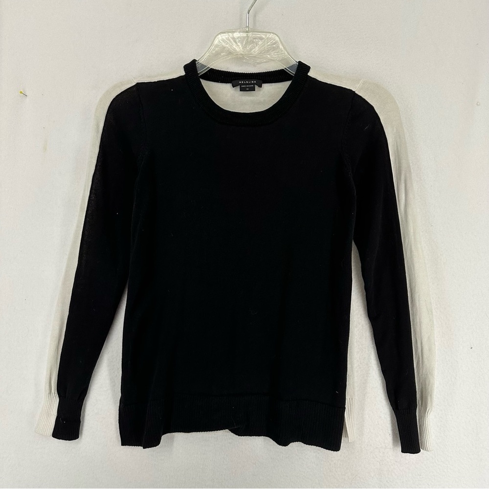 Mel &‎ Lisa Long Sleeve Pullover Crewneck Sweater Cotton Small Black White